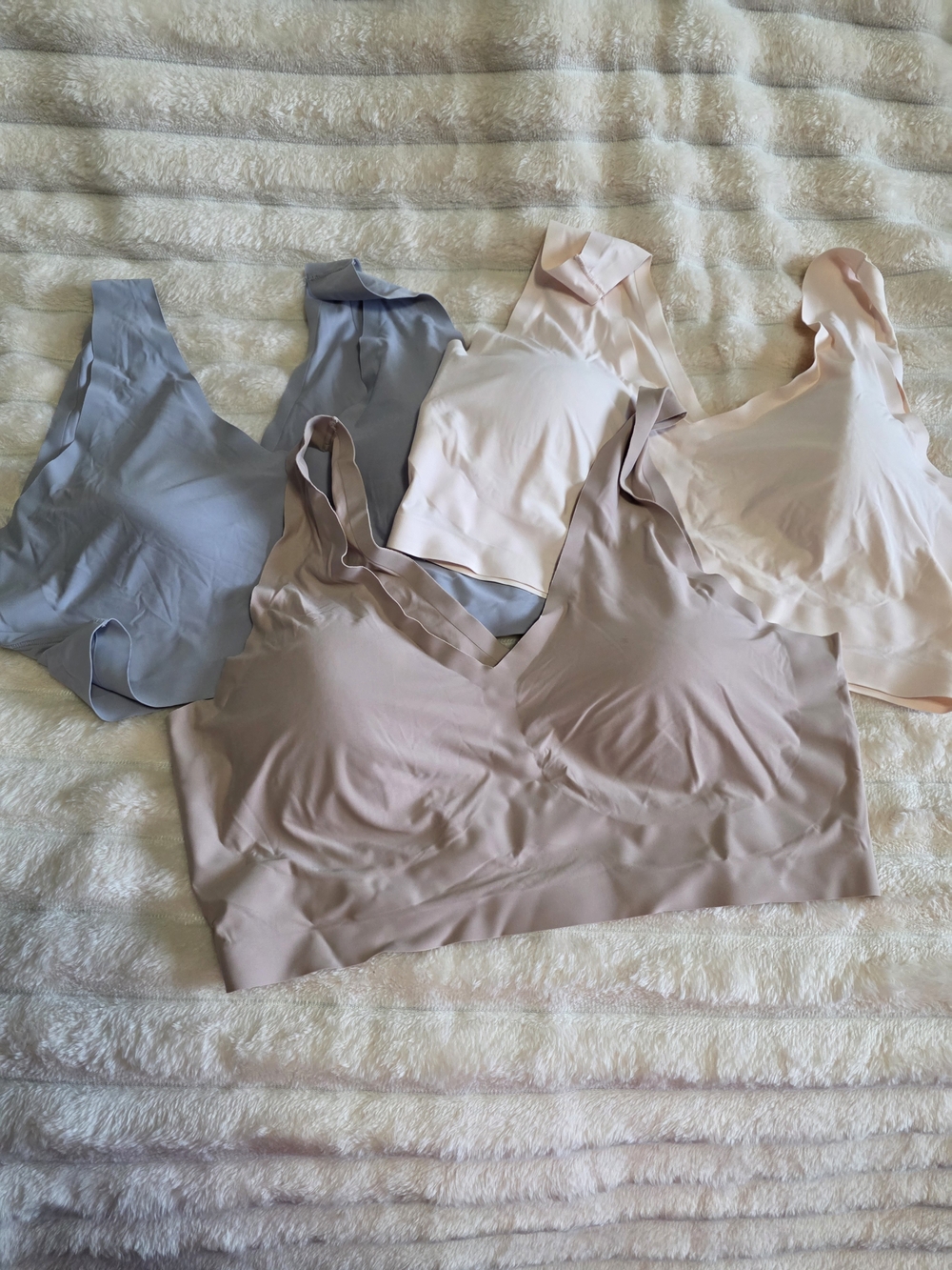 Set Of Three Seamless Wireless Scoop Bralette - Blush, Light Pink & Dusty Blue